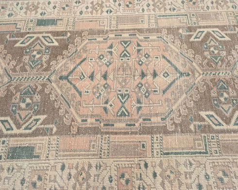 11 Ft Vintage Brown Persian Style Hand Knotted Low Pile Wool Runner Rug